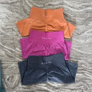 NVGTN High-Waist Scrunch Shorts - Orange, Pink, Charcoal